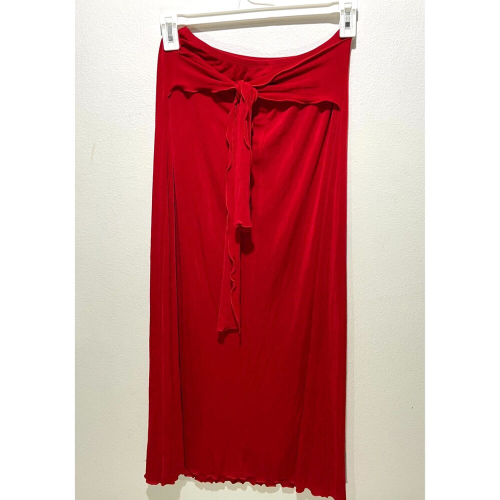 Citiknits skirt vintage USA slinky non wrinkle festive holiday flare red women S